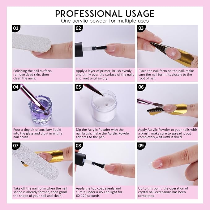 Acrylic Nail Kit with Everything: Beginners Set with Drill - Professional Acrylic Powder Glitter Monomer False Tips Top Base Coat Starter Kit - Full Decorations Nail Supplies for Nail Extensions Gift