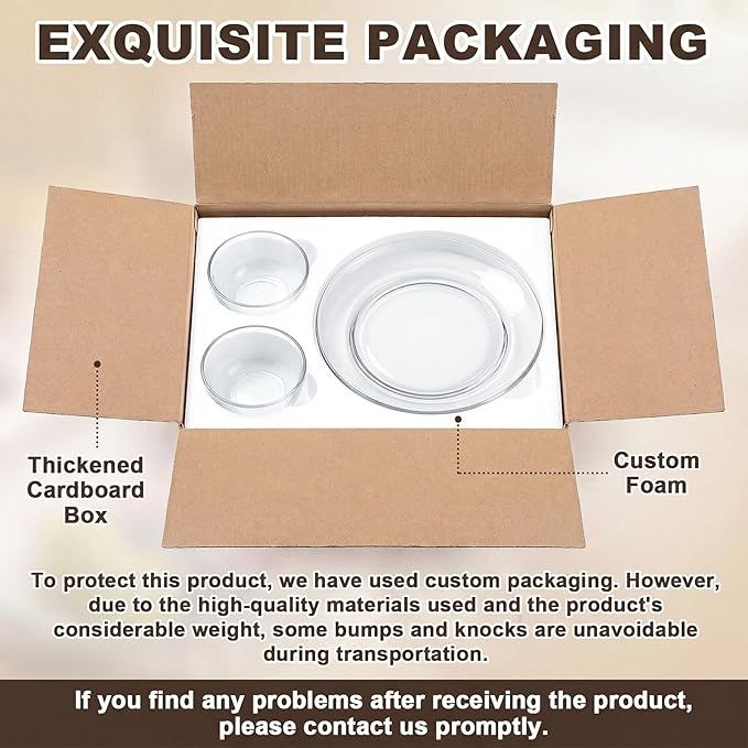 Havawish 18 Pcs Glass Dinnerware Set Sleek Round Clear Glass Plate and Bowl Sets for Dessert, Salad, Fruit, Dishwasher, Microwave Safe Kitchen Dining