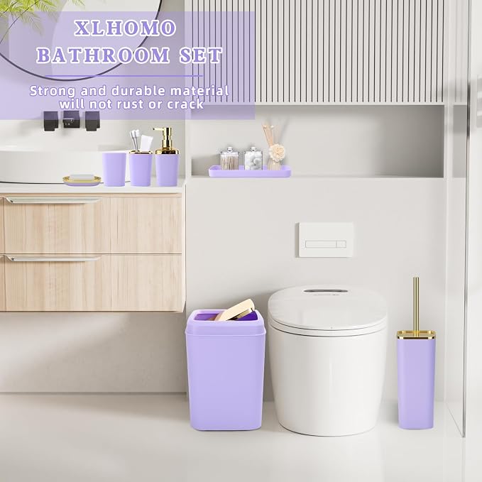 XLHOMO Bathroom Set, 9PC Bathroom Accessory Set, Purple Bathroom Accessories, Purple Bathroom Set, Trash Can, Soap Dispenser for Home Decor