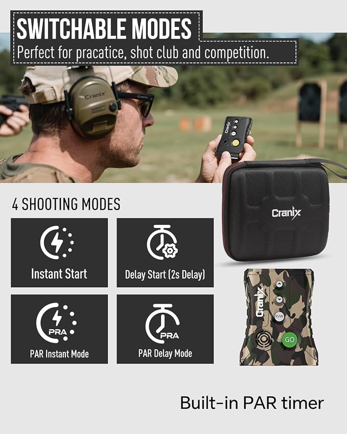 Professional Shot Timer for Shooting Competition, 0.01s Precision Tactical Training Shot Timers with Loud Buzzer, Enhanced Detection & Long Battery Life & 4 Modes (Camo)