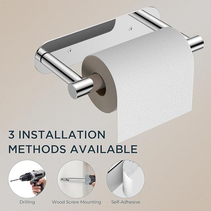 FORIOUS Toilet Paper Holder Wall Mount, Stainless Steel Rustproof Double Post Pivoting Tissue Roll Holder for Bathroom, Commercial Toilet Paper Dispenser (Chrome, Modern Round 1 Pack)