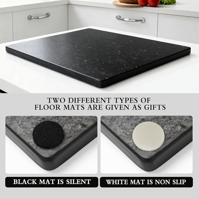 Granite Cutting Board for Kitchen 20×16 Inch black | Natural stone, 0.59" thick, non-slip feet, stay cool for dough/butter, ideal for pastry, cheese, charcuterie, pizza, bread