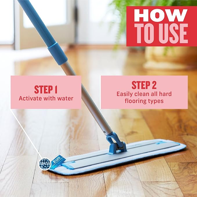 E-Cloth Deep Clean Mop, Microfiber Mop, Perfect Floor Cleaner for Hardwood, Laminate, Tile and Stone Flooring, Washable and Reusable, 100 Wash Promise,Blue / Silver