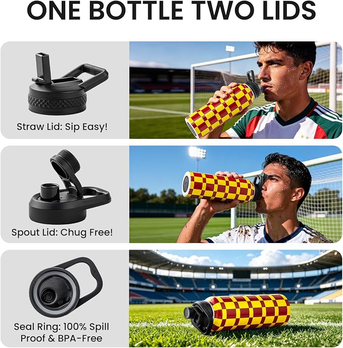 RAYMYLO 2026 Soccer Biggest Event Edition Insulated Water Bottle 40 oz, Nation Flag Design, Best Souvenir & Gift for World Soccer Lover, Vacuum Stainless Steel (Cold for 36Hrs), Leak Proof & Non-BPA