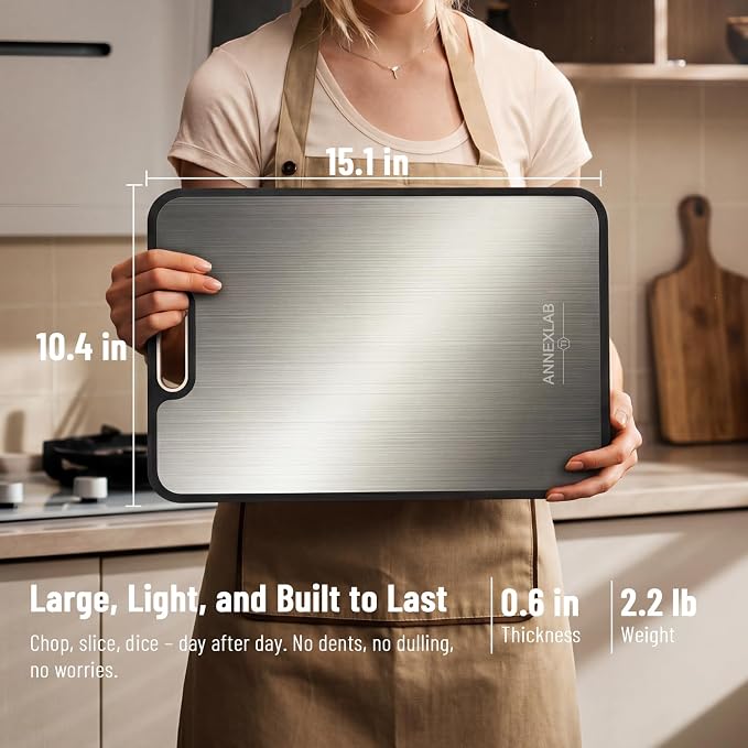 Titanium Cutting Board for Kitchen: Pure Ti & PP 2-Sided Non Toxic | Titanium Metal Chopping Boards for Kitchen: Anti-Slip Light 16oz, 200ml Groove & Grinder for Meats & Veggies