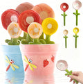 Ceramic Measuring Spoons, 2027 New Flower Measuring Spoons Set In Pot, with Base Decorative Flower Pot and Cup Set for Home and Kitchen (Blue base+Pink base)