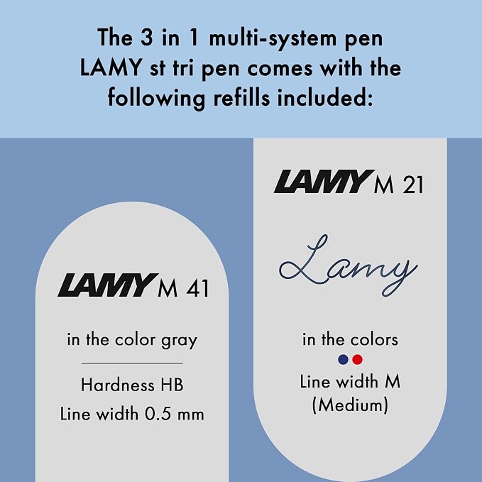 Lamy st black tri pen Multifunctional pen – slim stainless steel mechanical pencil & ballpoint pen in one – includes M 21 ballpoint refill in blue and red & M 41 fine-line refill (0.5 mm)