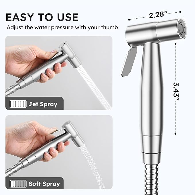 Arofa Handheld Toilet Bidet Sprayer for Toilet-Adjustable Water Pressure Control with Bidet Hose for Feminine Wash, Stainless Steel Brushed Nickel Bidet Faucet Cloth Diaper for Baby Wash