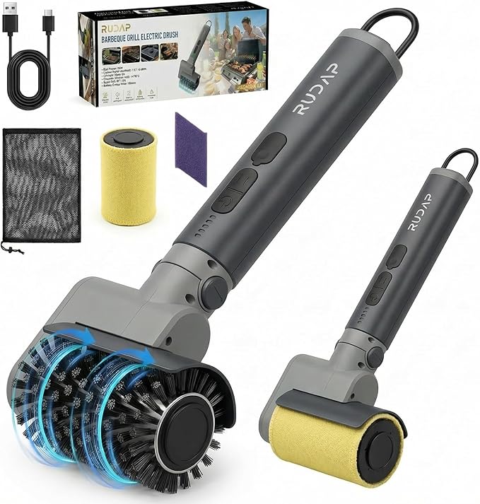 Electric Grill Brush, Cordless Rechargeable Grill Cleaner, 58W BBQ Cleaning Brush with 5200mAh Battery, 150-Min Runtime, 3 Speeds, Angle Adjustable, IPX7 Waterproof, Anti-Shedding for Outdoor Barbecue