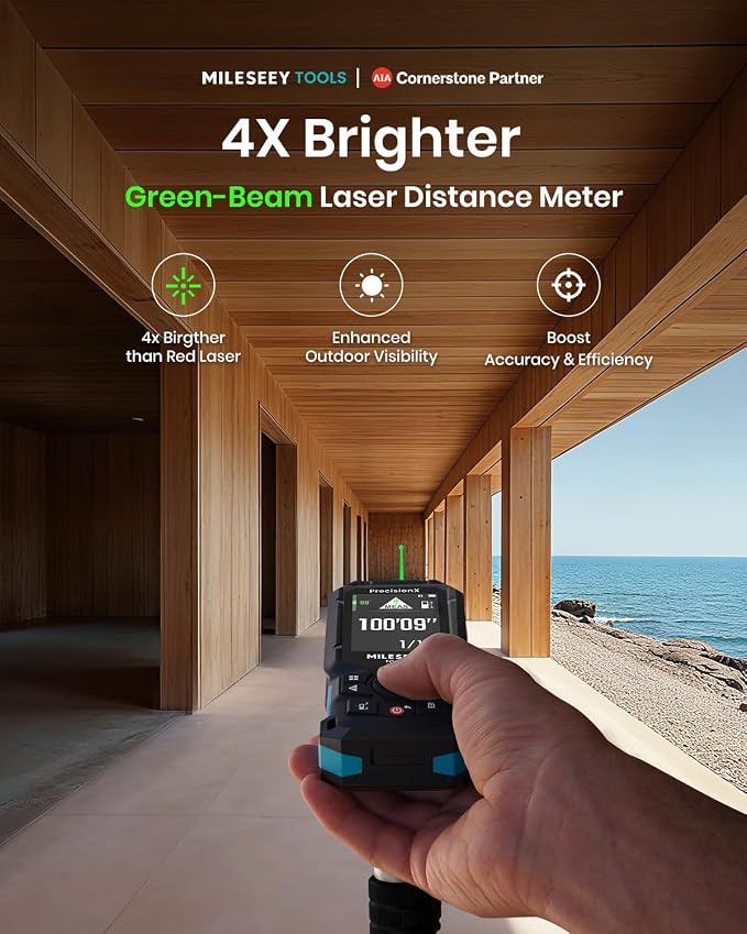 MILESEEY S50 Green-Beam Laser Distance Measure - 400ft Laser Measure, P2P, Side-Laser Alignment, Rechargeable, 2.4" IPS Backlit Display, Area/Volume Measurement, 8 Units, Indoor&Outdoor