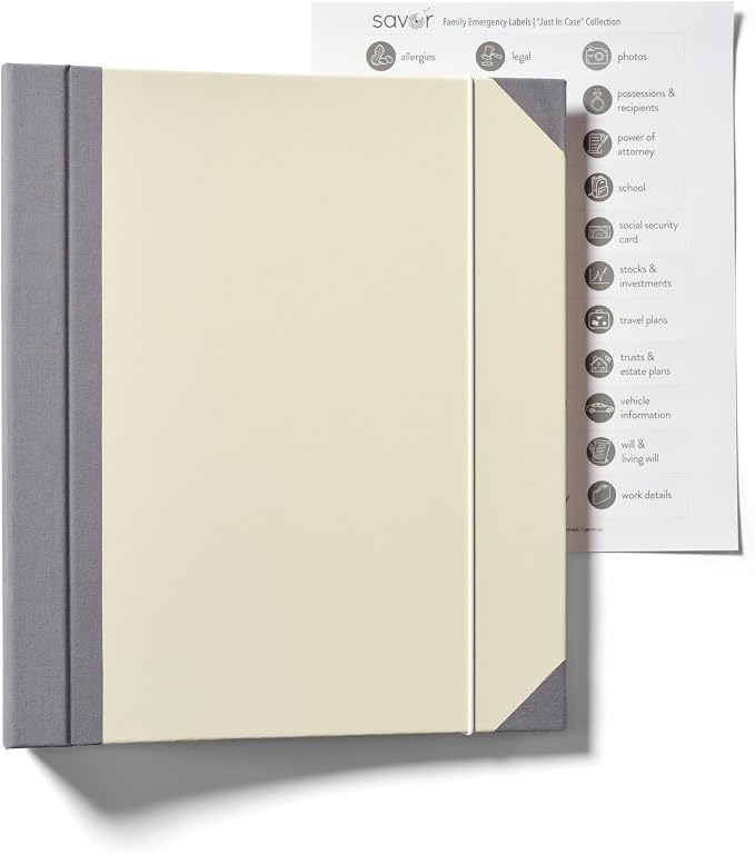 The Folio® Important Document Organizer by Savor | Binder with Guided Labels, Acid-Free File Folder Organizer with 10 Pockets, Document Holder for Home Records, Legal and Medical Papers (Slate)