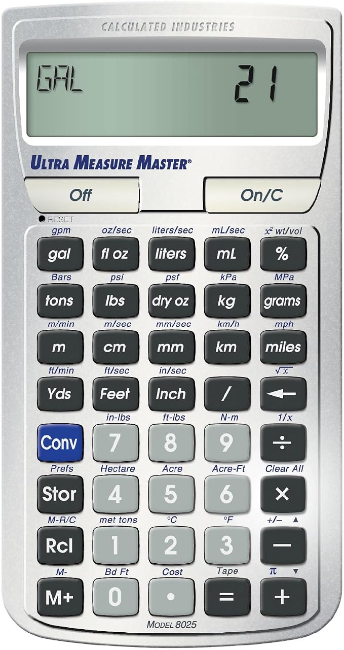 Calculated Industries 8025 Ultra Measure Master Professional Grade U.S. Standard to Metric Conversion Calculator Tool for Engineers, Architects, Builders, Scientists and Students | 60+ Units Built-in, Silver | Professional Grade, U.S. Standard to Metri...