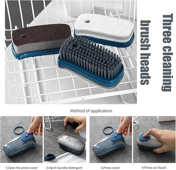 GION 3 in 1 Laundry Cleaning Brush Automatic Liquid Adding Pot Scrub Cleaner Shoes Tiles Cleaning Brush Kitchen Dishwashing Brush (1Pcs)