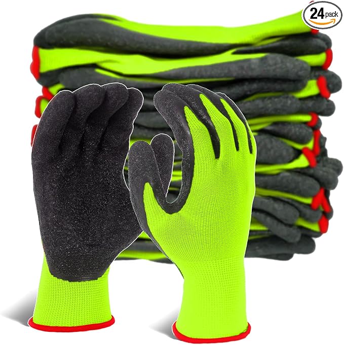 Evridwear Crinkle Latex Rubber Hand Coated Safety Work Gloves for Men Women General Multi Use Construction Warehouse Gardening Assembly Landscaping (Medium,Green 12 Pairs)