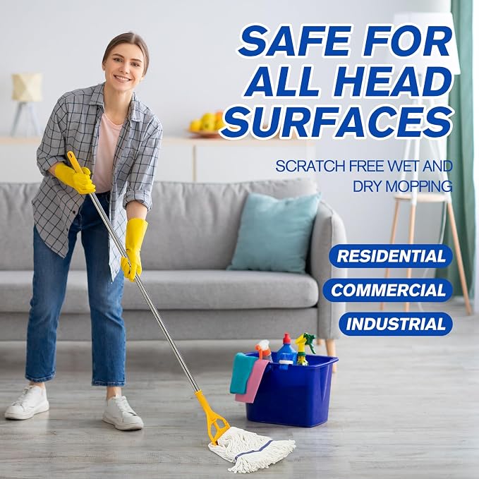 Eccliy 3 Pack Commercial Mop Heads Replacement Heavy Duty 18 oz Loop End Cotton String Wet Mop Refills Washable Absorbent Reusable for Industrial Home Tile Wood Concrete Floor (White,Blue)