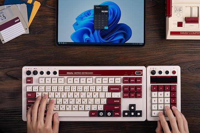 8BitDo Retro 18 Mechanical Numpad, Supports Calculator Mode, Bluetooth/2.4G/Wired Numpad for Windows and Android - Fami Edition