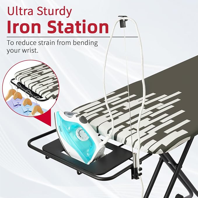 Extra Large Ironing Board with Hang Rail and Iron Rest 64" L x 20" W x 38" H (Large with Sliding Iron Rest)