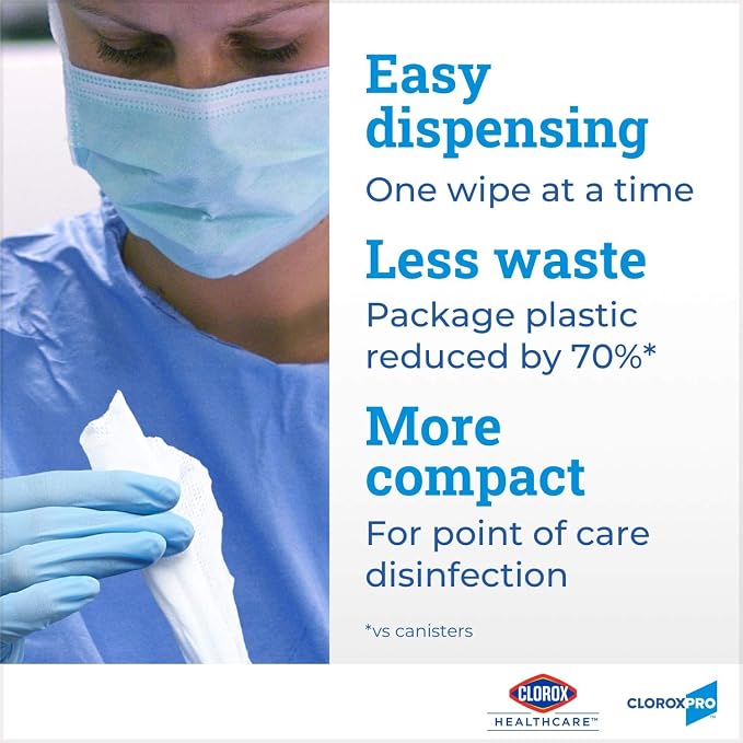 Clorox Healthcare Hydrogen Peroxide Cleaner Disinfectant Wipes, 12" x 11", Refill for Bucket, 185 Count (Package May Vary)