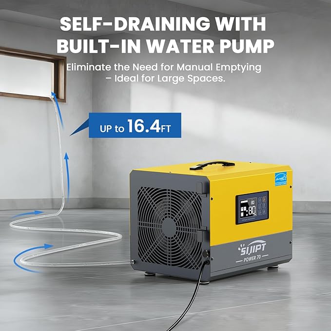 70 Pint Crawl Space Dehumidifier with Pump for 2000 Sq Ft – Energy Star Commercial for Basement, Auto Defrost, Memory Restart, Drain Hose