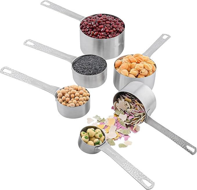 Measuring Cups and Spoons Set 14, Metric & US 18/8 Stainless Steel Measuring Cups and Spoons Set, Dry & Liquid Metal 6 Measure Cups & 7 Measure Spoons w/Leveler for Kitchen & Baking