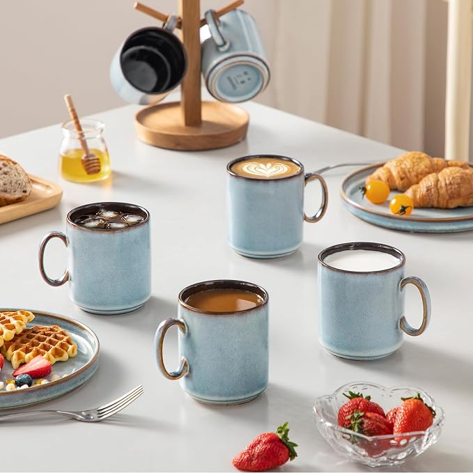 vancasso ONION Ceramic Coffee Mugs Set of 6, 12 Oz Coffee Cups for Latte, Cappuccino & Hot Cocoa, Artisan Modern Style for Coffee Bar, Home & Kitchen, Microwave & Dishwasher Safe, Light Blue Gray