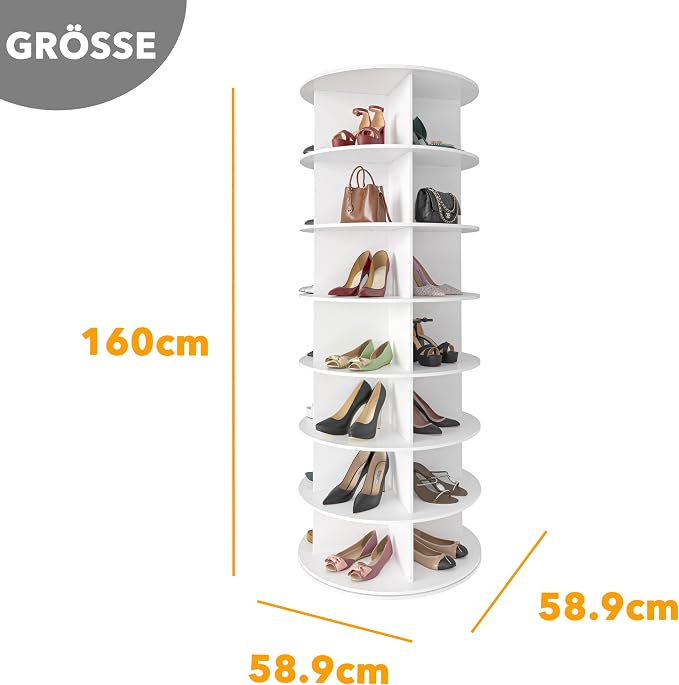 SpaceAid 7 Tier Rotating Shoe Rack Tower, Spinning Shoe Display Lazy Susan, Revolving 360 Shoe Rack Storage Round Carousel, Vertical Handbag Rotate Shoes Closet Organization (7-Tier White)