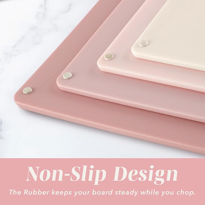 COOK WITH COLOR Non-Slip Cutting Board Set – Kitchen Essentials with Easy Grip Handle for Meat, Veggies, and Fruits, 4 Cutting Boards, Pink