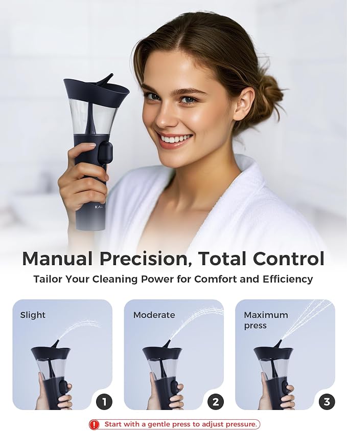 KAUGIC Manual Ear Wax Cleaner – Safe, Comfortable & Easy to Use Seamless One-Hand Operation, Dark Blue | Gentle Ear Irrigation Tool, Effortless Hand-Controlled Flow, Soft Silicone Tips, Comfortable Ergonomic Grip, FSA/HSA Eligible