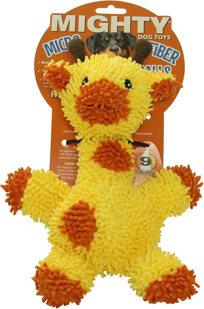 MIGHTY Tuffy Microfiber Medium Ball Giraffe Dog Toy | Ultra Durable Plush Toy with Multiple Layers & Reinforced Seams , Washable and Floats , Mighty® Construction