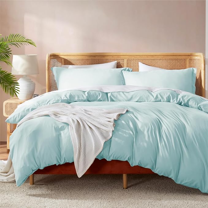 Nestl Light Blue Duvet Cover Full Size - Soft Double Brushed Full Size Duvet Cover Set, 3 Piece, with Button Closure, 1 Duvet Cover 80x90 inches and 2 Pillow Shams