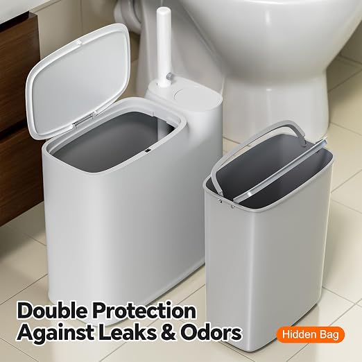 White Plastic Mini Trash Can, Toilet Cleaner Stick, Toilet Brush Holder, 36 Refills, 2-Gallon Trash Can with Pop-Out Lid, Suitable for Bathrooms and Small Toilets.