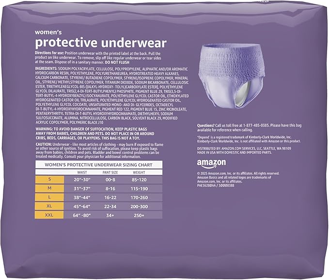 Amazon Basics Postpartum Incontinence Underwear for Women, Maximum Absorbency, Fresh Protection, Leak Protection, Odor Guard, Soft Comfortable Fit, Disposable, X-Large, Lavender, 16 Count (Pack of 2)