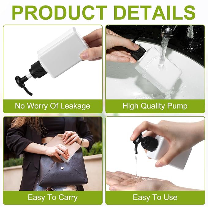 Domensi 24 Pcs 100ml /3.4 oz Pump Bottle Mini Travel Bottles Small Dispenser Containers Plastic Pump Lotion Dispenser Empty Square Travel Size Containers Toiletries (White)