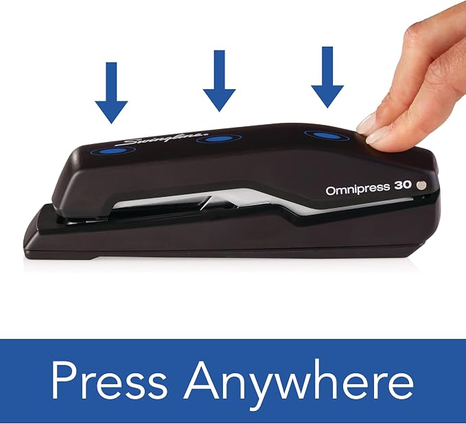 Swingline Stapler, Omnipress 30 Stapler, "Press Anywhere for Easier Use", 30 Sheet Capacity, Black/Gray (5000585A)