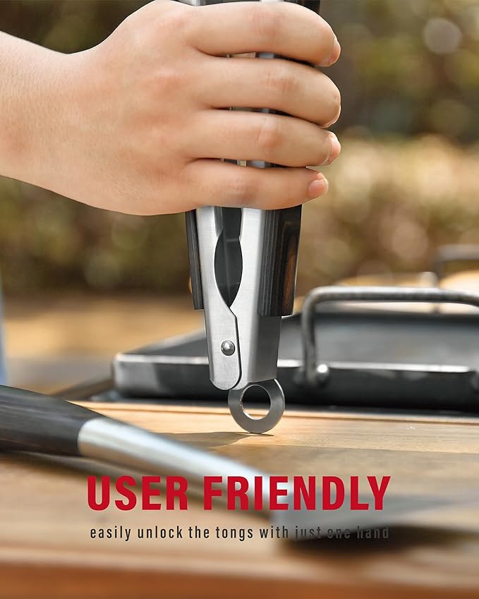 Grilaz Stainless Steel BBQ Tool Set | Dark-Dyed Wood Handles | Heavy Duty Grilling Accessories | 3-Piece Outdoor Barbecue Grill Utensil Set with Spatula, Fork, and Tongs - Ideal Gift for Men…