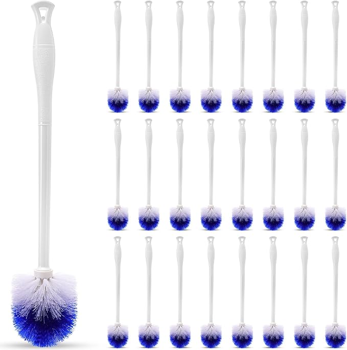 Reallnaive 24 Pcs 18 Inch Toilet Brush Toilet Bowl Cleaner Brush Bathroom Long Plastic Handled Cleaning Scrubber with Hook Hole for Household Bathroom Cleaning Supplies (Round Handle)