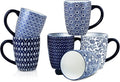 Selamica 16 oz Ceramic Coffee Mugs Set of 6, Ceramic Tea Cup with Handle, Dishwasher oven microwave safe, Vintage Blue