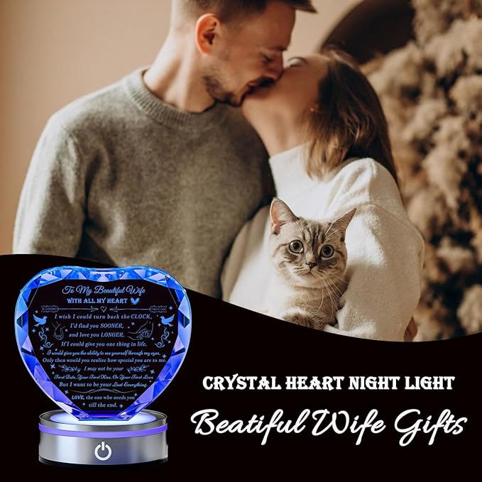 Qianwei Wife Gifts from Husband Unique - Personalized Crystal Heart Gifts for My Wife Who Has Everything - Birthday Anniversary Wedding Valentines Day Present Ideas for Her