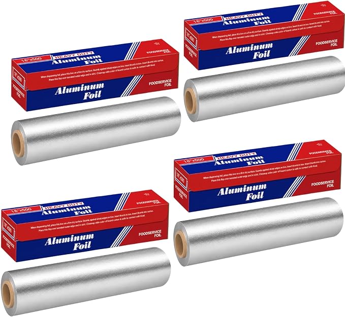 Ox Plastics Aluminum Foil Wrap | Heavy-Duty, Commercial Grade for Food Service Industry | Silver Foil for Cooking, Roasting, Baking, BBQ & Parties | 18"x 500 feet (4 Pack)