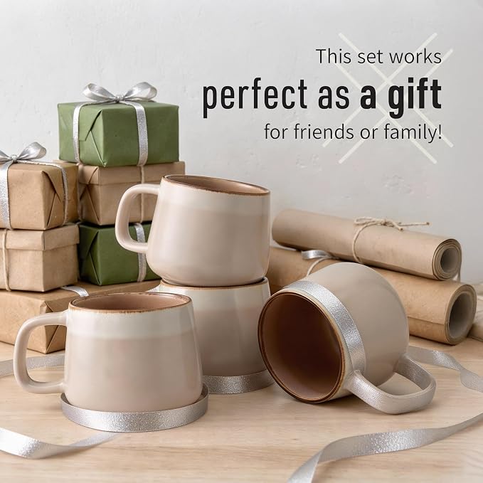 Ava Nord Small Stoneware Ceramic Coffee Mugs Set of 4-6 oz - Rose Sand | Lead-Free, Non-Toxic, Freezer - Microwave & Dishwasher Safe, Comfortable Handle, Aesthetic Nordic Design for Cappuccino