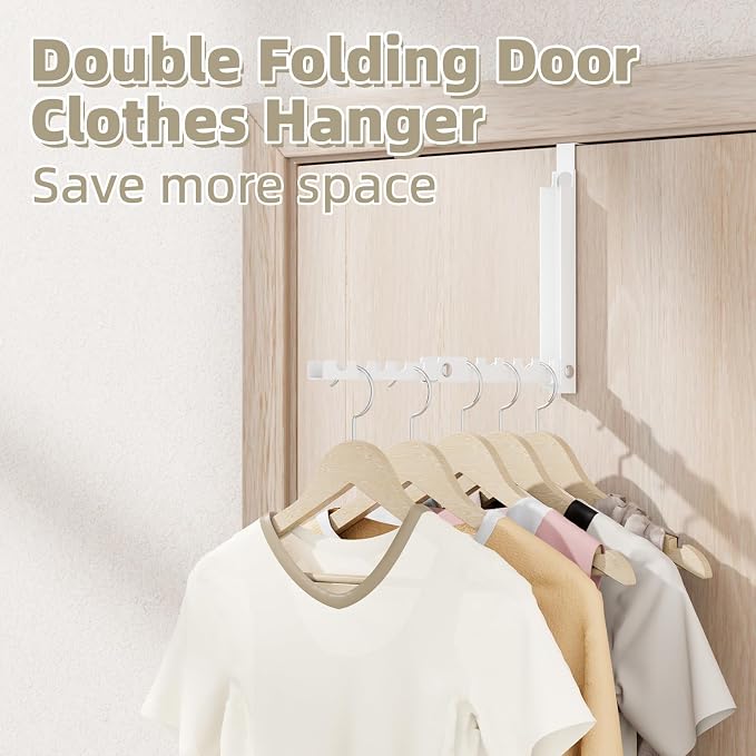 BAKON Over The Door Hanger Folding Clothes Drying Rack, Dorm Room Essentials for Guys Girls, Space Saving Over Door Hooks for Hanging Clothes Coat Towel Robe, College Dorm Essentialsls - 1 Pack