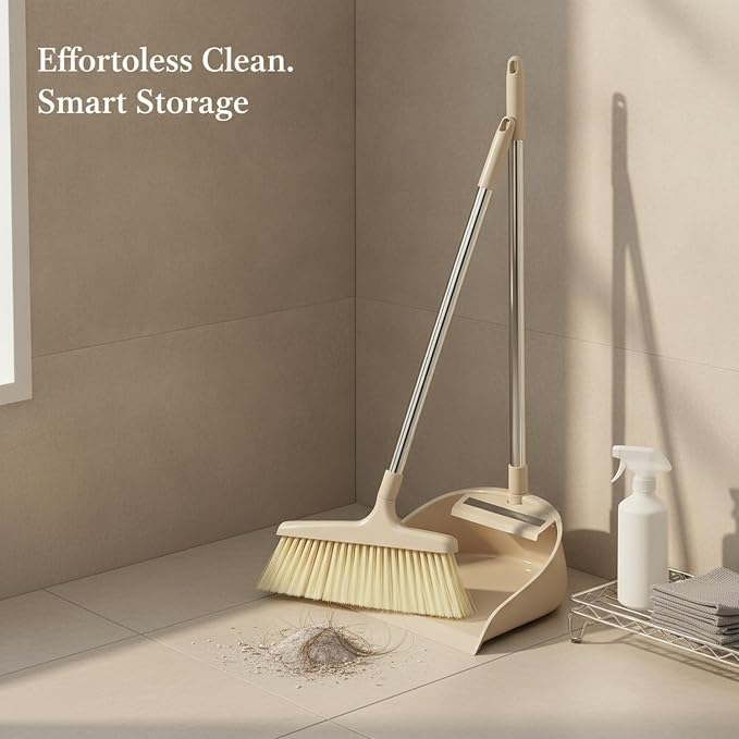 Broom and Dustpan Set with Standing Storage, Interlocking Sweep Kit with Cleaning Edge for Home Cleaning