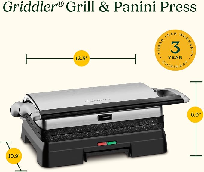 Cuisinart Griddler® Indoor Grill & Panini Press, Dishwasher-Safe Nonstick Cooking Plates, Stainless Steel, GR-11NAS
