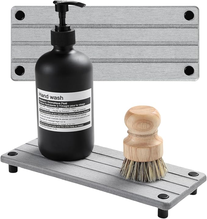 2 Pack Fast Drying Water Absorbing Diatomite Stone Mat Tray for Kitchen & Bathroom Counter - Instant Dry Sink Caddy Organizer - Vanity Holder for Soap, Sponge – Light Gray 10" x 4"