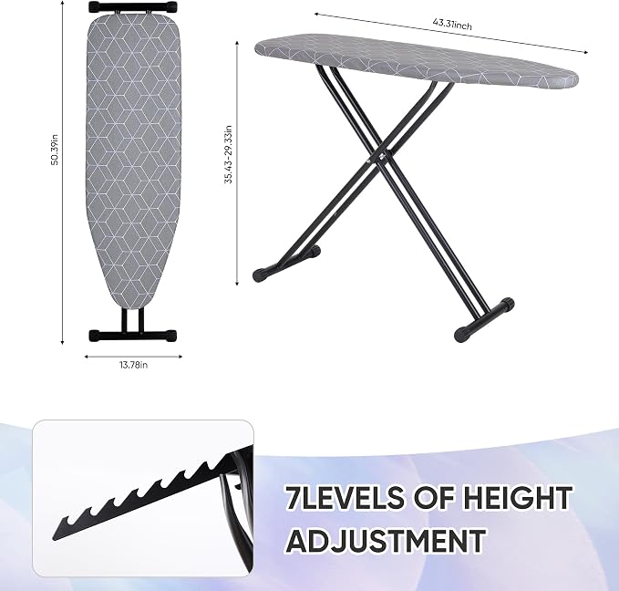Ironing Board, Compact and Space Saver Ironing Board, Extra Wide Ironing Area with Extra Thick Heavy Duty Padded Cover, Stable Structure, Easy to Fold,Anti-Skid Feet
