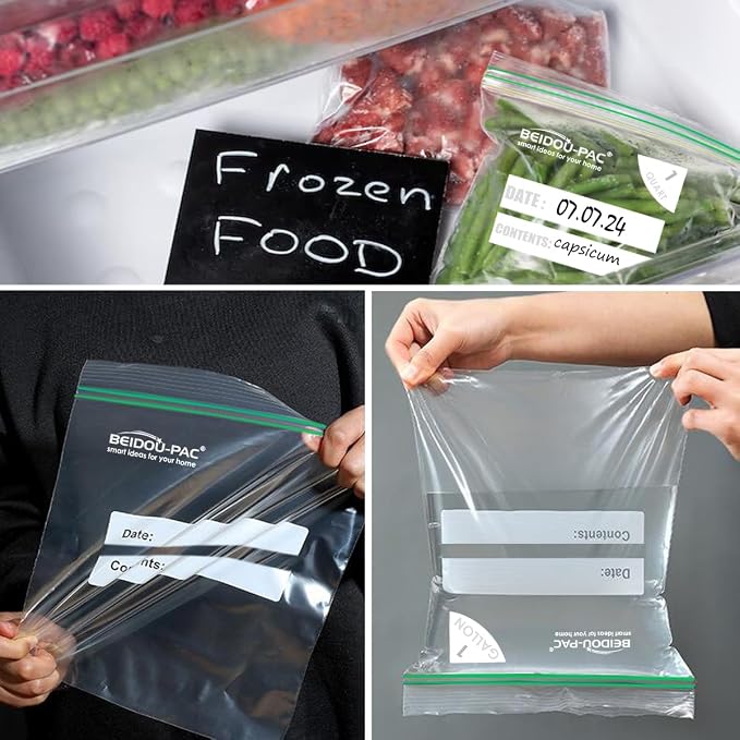 BEIDOU-PAC 2 Gallon Large Food Storage Freezer Bags, 125 Count | Double Zipper | 13" * 15", Freshness Easy Open Reclosable Clear Plastic Bags