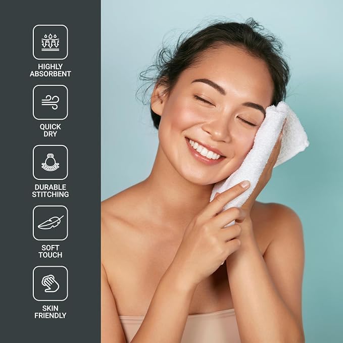 Infinitee Xclusives 100% Cotton Luxury Wash Cloths for Showering - 4 Pack | Washcloths [13x13] - Soft and Absorbent Face Towels for Bathroom Wash Clothes - Gym, Spa & Hotel Use