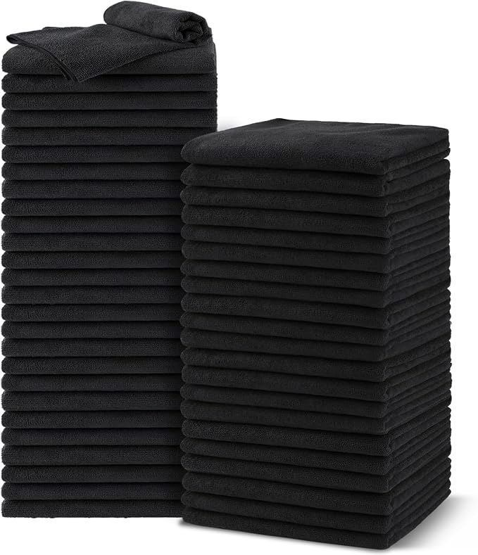 UNIMADE Salon Towels 48 Pack, Microfiber Barber Towel Bulk,(16x29 inches) Fast Drying Hair Towels Super Soft Black Hnad Towels for Gym, Salon, Bath, Spa Use and Home Hair Care(Not Bleach Proof) | (16x29 inches) Hair-Drying Cloth Super Soft Black Hand C...