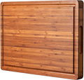 Allsum Large Wood Cutting Board for Kitchen, 1” Thick Bamboo Cheese Charcuterie Board, Butcher Chopping Block, with Juice Grooves and Handles