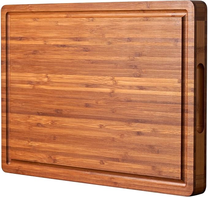 Allsum Large Wood Cutting Board for Kitchen, 1” Thick Bamboo Cheese Charcuterie Board, Butcher Chopping Block, with Juice Grooves and Handles